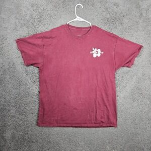 Trader Joes Mens XL Graphic T-Shirt Maroon Hibiscus Flower Short Sleeve